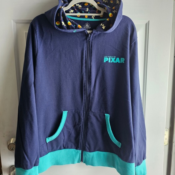 Disney Parks Pixar Characters Full Zip Hoodie Jacket Blue Turquoise 1X - Picture 1 of 10